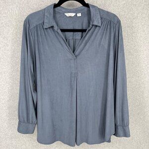 Merrakech Womens Faux Suede Popover Top Size 3X Dusty Gray Blue Soft Stretch LS